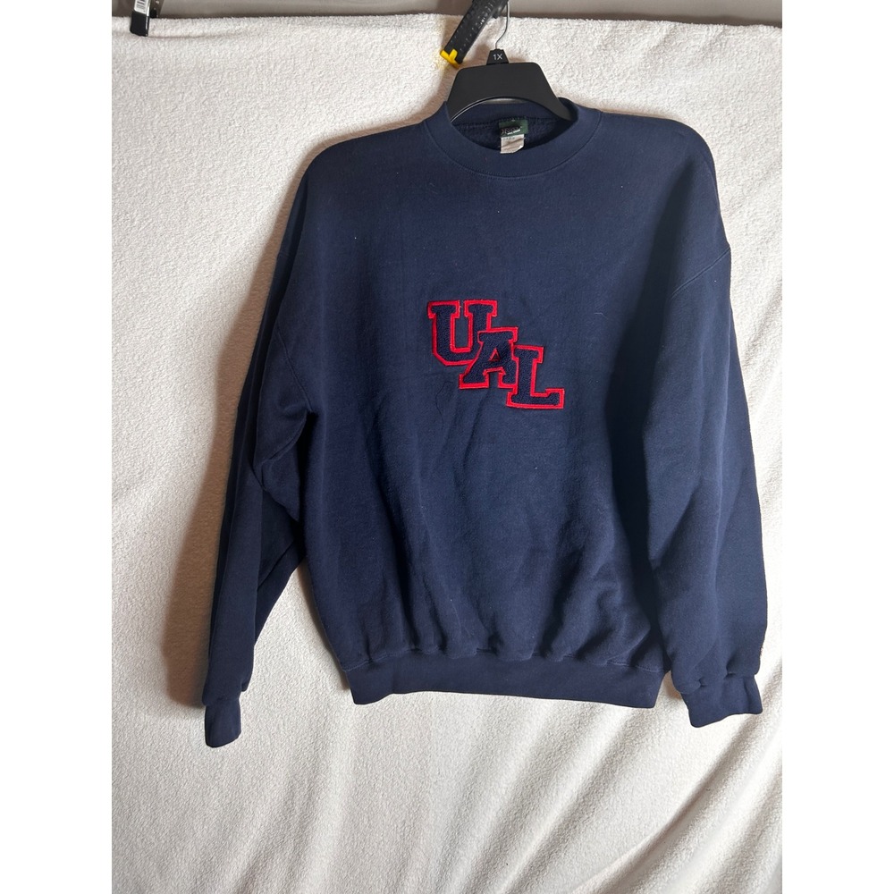 Vintage MV Sport UAL Chenille Patch Sweatshirt Navy Blue XL Made in USA